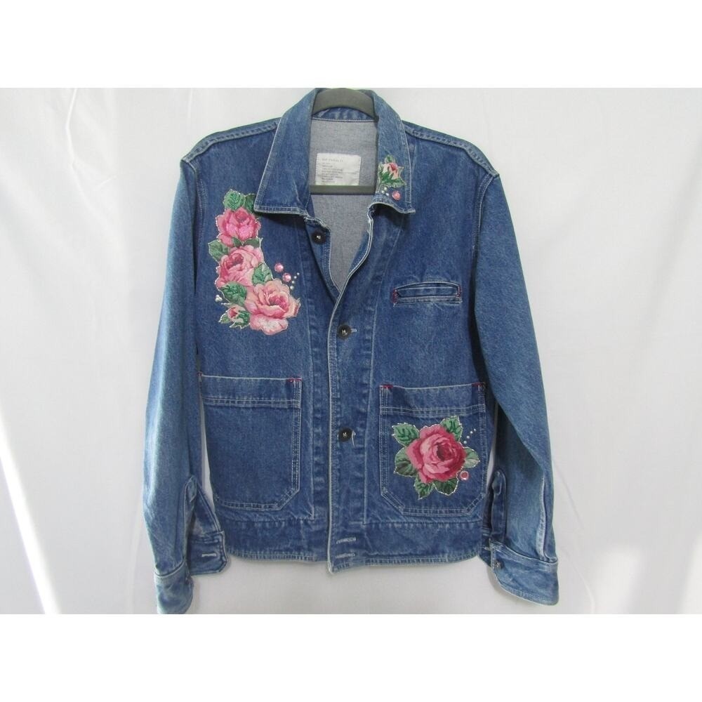 Vintage GAP Vintage Denim Jacket M USA Rose Floral Embroidery Painted 90s Y2K